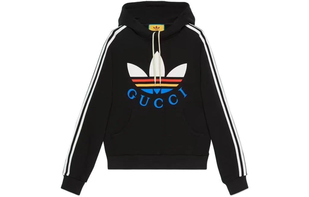 商品[国内直发] Gucci|古驰 x adidas 字母Logo印花条纹长袖卫衣 男款 黑色,价格¥3574,第1张图片