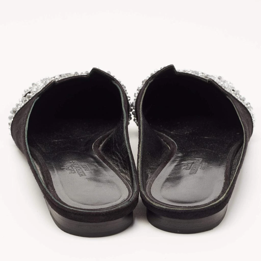 商品[二手商品] Hermes|Hermes Black/Silver Suede and Beads Roxane Flat Mules Size 37,价格¥4141,第5张图片详细描述