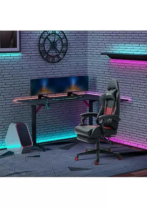 商品Vinsetto|Racing Gaming Chair Diamond Pu Leather Office Gamer Chair High Back Swivel Recliner With Footrest Lumbar Support Adjustable Height Black,价格¥1707,第3张图片详细描述
