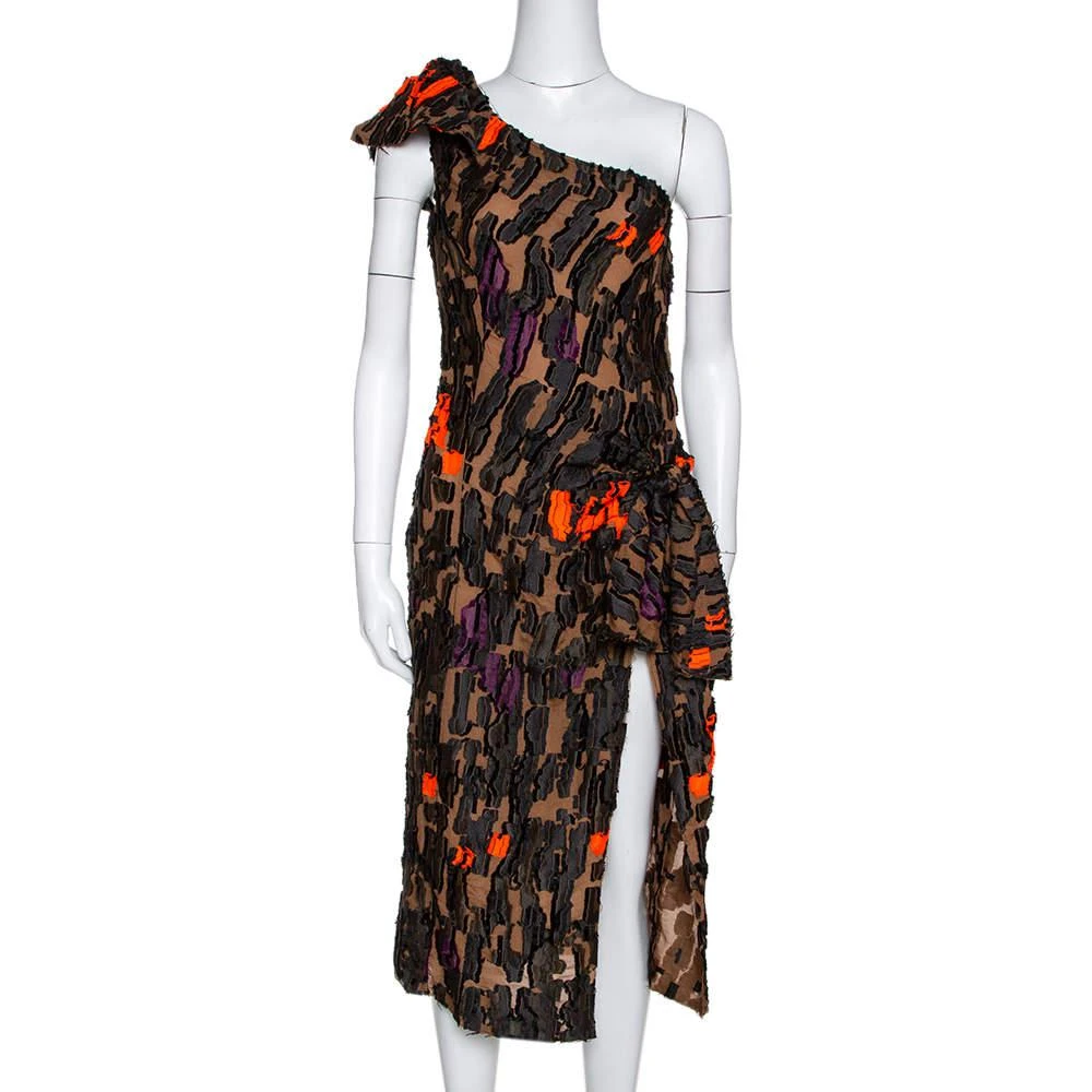 商品[二手商品] Versace|Versace Brown Camouflage Fil Coupé One-Shoulder Dress S,价格¥2243,第1张图片