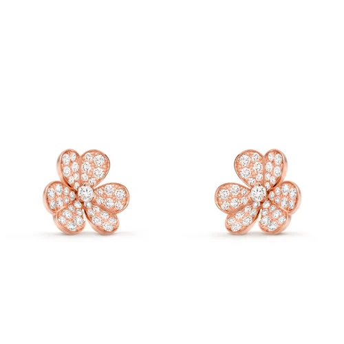 商品Van Cleef & Arpels| Van Cleef & Arpels/梵克雅宝 Frivole系列 小号款18K金玫瑰金镶嵌88颗钻石三叶草耳钉VCARP7RM00,价格¥142417,第1张图片