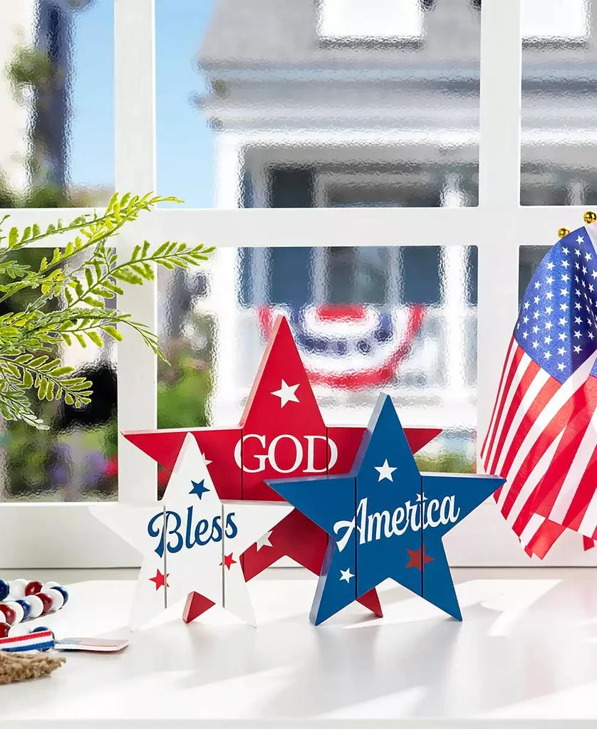 商品Glitzhome|11" Wooden Patriotic, Americana Stars Table Decor,价格¥179,第5张图片详细描述
