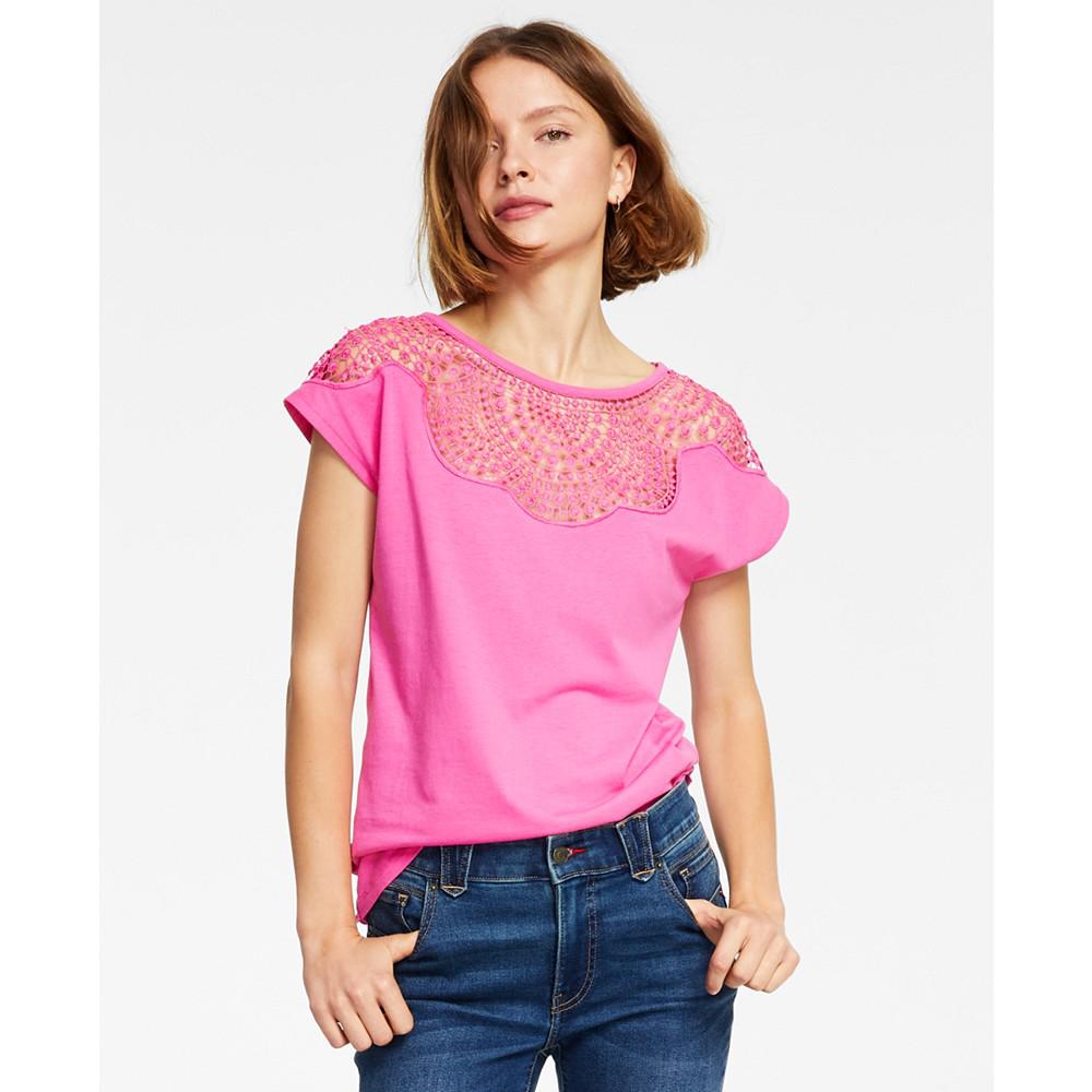 Women's Lace-Trimmed T-Shirt商品第1张图片规格展示