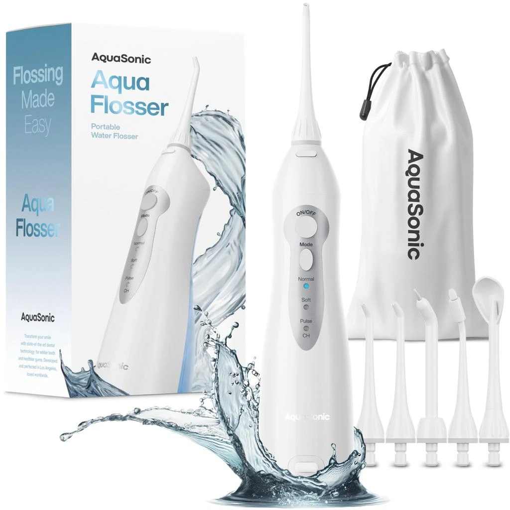 商品AquaSonic|AquaSonic Water Flosser - Cordless Rechargeable Water Flossers for Teeth Cleaning - Waterproof Aqua Flosser, Portable Oral Irrigator for Dental Cleaning with 5 Jet Tips – Braces Home Travel,价格¥255,第1张图片