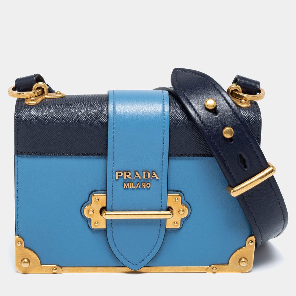 Prada Two Tone Blue Saffiano Leather Cahier Shoulder Bag商品第1张图片规格展示