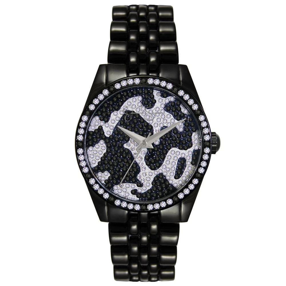 商品Jessica Simpson|Women's Camo Pave Crystal Black Tone Bracelet Watch 37mm,价格¥487,第1张图片