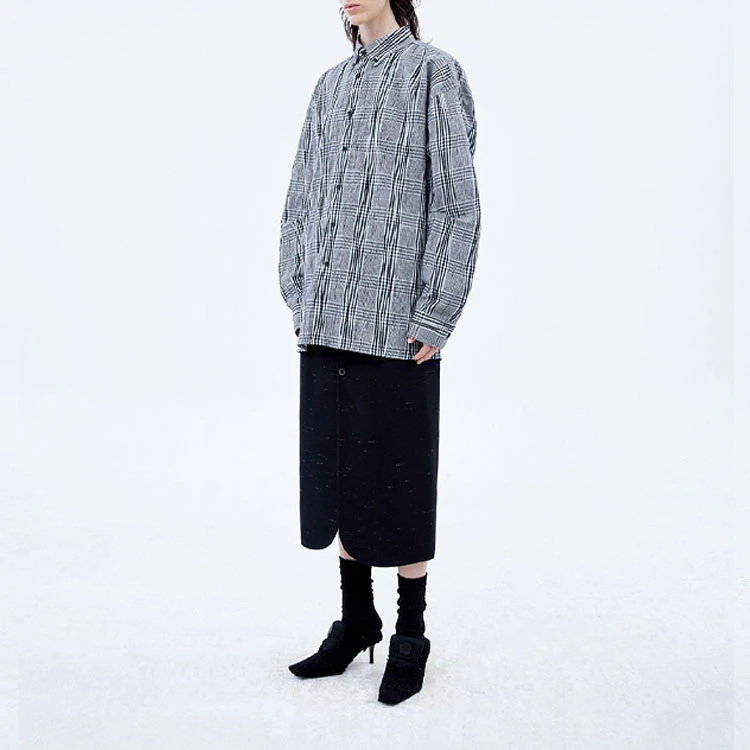 商品[国内直发] ADER error|FW21 格纹褶皱宽松长袖衬衫 男款 黑色,价格¥1208,第8张图片详细描述
