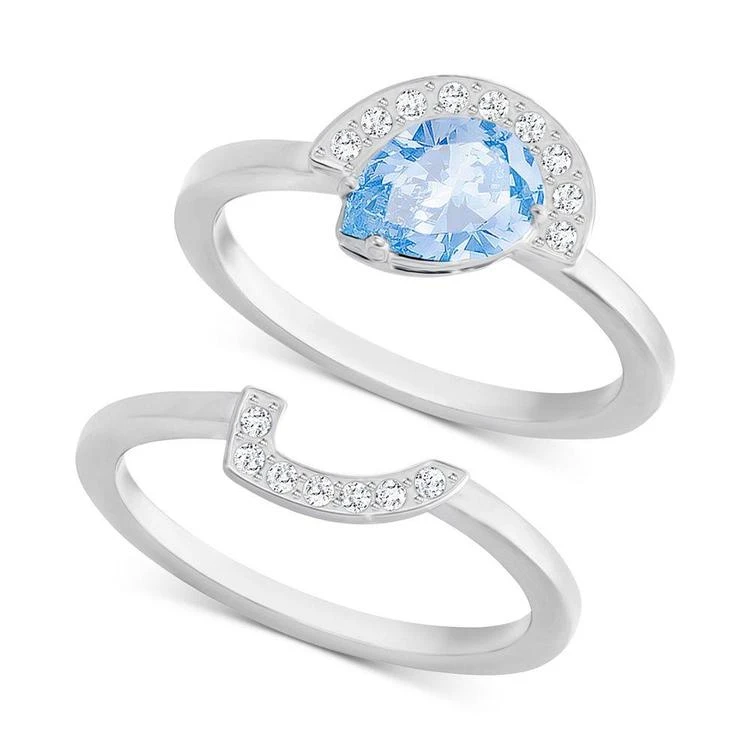 商品Swarovski|Silver-Tone 2-Pc. Set Blue and Clear Crystal Rings,价格¥964,第1张图片