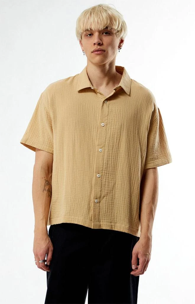 商品PacSun|Tan Cropped Boxy Gauze Camp Shirt,价格¥173,第1张图片