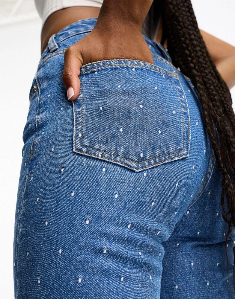 商品Don't Think Twice|DTT Tall embroidered dot mom jeans in mid blue,价格¥125,第3张图片详细描述