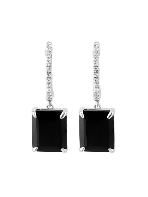 商品Effy|Sterling Silver, Onyx & White Sapphire Drop Earrings,价格¥1450,第2张图片详细描述