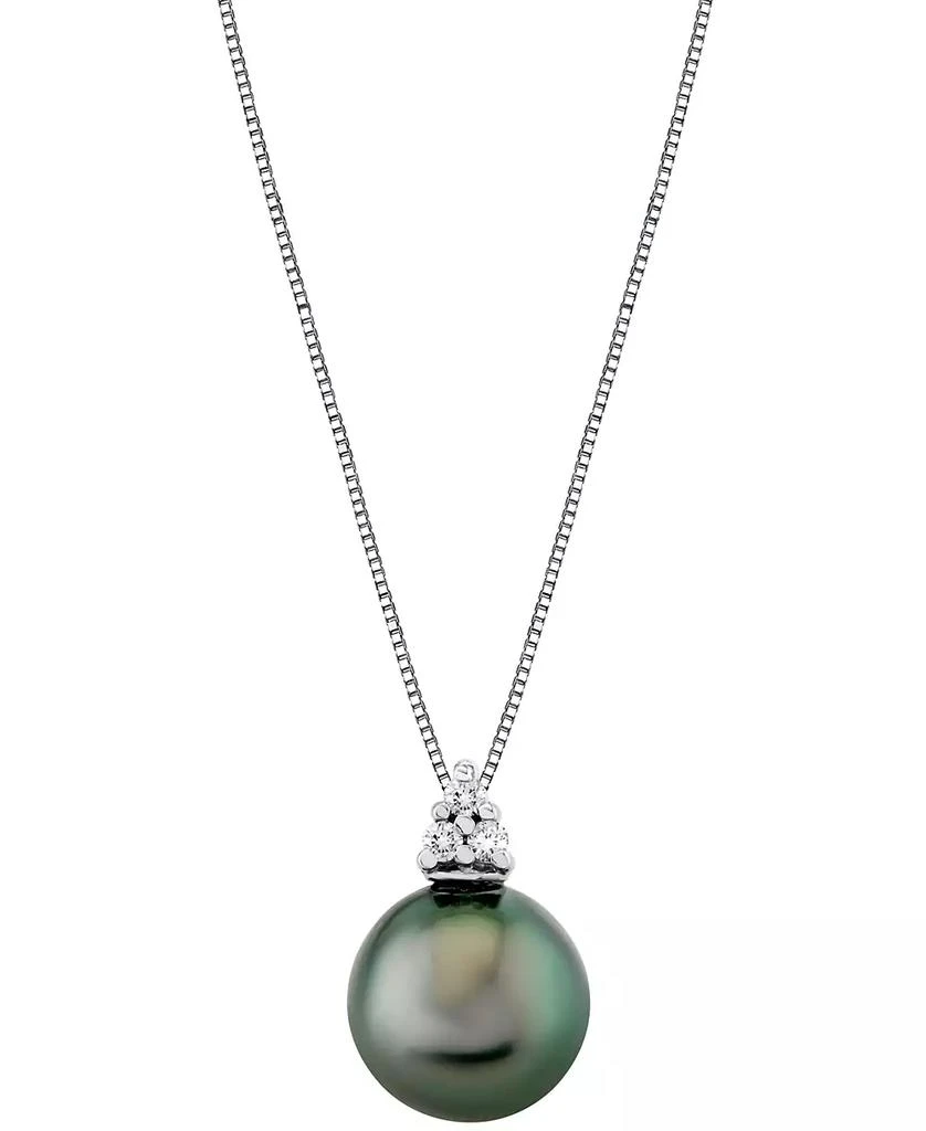 商品Macy's|Cultured Tahitian Pearl (9mm) & Diamonds (1/10 ct. t.w.) 18" Pendant Necklace in 14k White Gold,价格¥5009,第1张图片