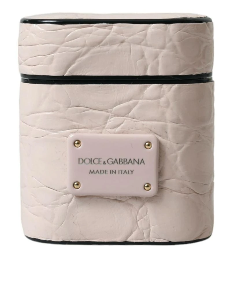 商品Dolce & Gabbana|Dolce & Gabbana Light Pink Calf Leather Metal Logo Plaque Airpods Case,价格¥1196,第1张图片