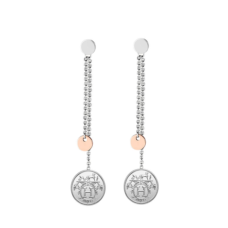 【预售3-7天】HERMES/爱马仕 经典Hermès Ex-Libris系列 小号925纯银18K金玫瑰金圆形挂坠耳坠耳环H120540B商品第1张图片规格展示