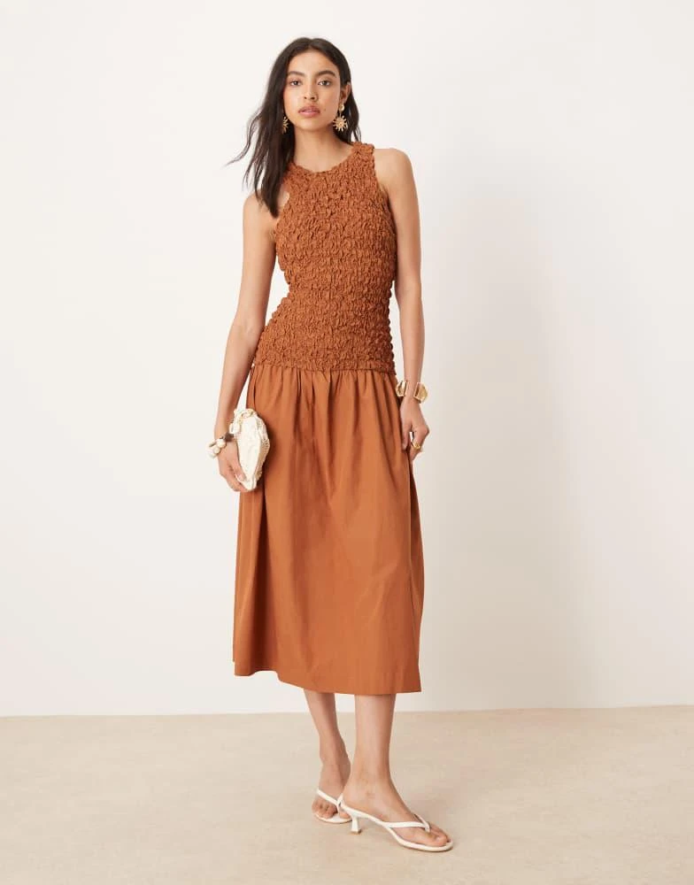商品Mango|Mango crinkle textured drop waist dress in burnt orange,价格¥1041,第1张图片