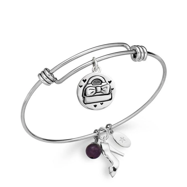 商品Unwritten|Purse and Shoe Charm and Amethyst (8mm) Bangle Bracelet in Stainless Steel,价格¥165,第1张图片