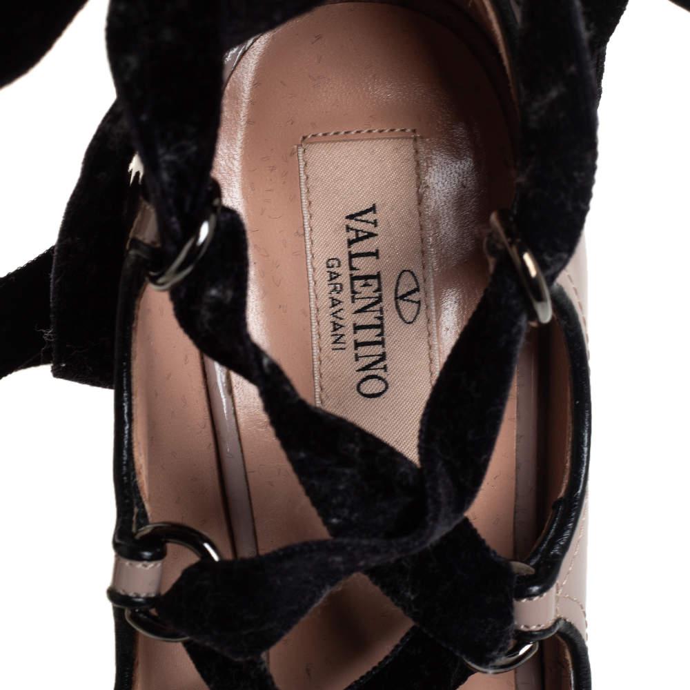 Valentino Beige/Black Square Toe Crisscross Lace-Up Pumps Size 39