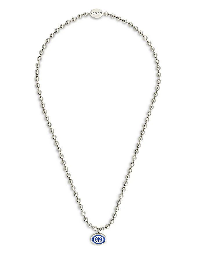 商品Gucci|Sterling Silver Boule Blue Enamel Logo Beaded Pendant Necklace, 21.6",价格¥5648,第1张图片详细描述