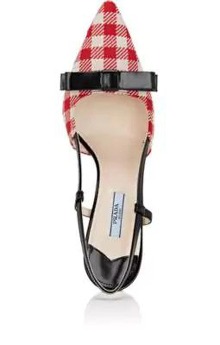 商品Prada|Gingham Jacquard & Leather Slingback Pumps,价格¥3863,第4张图片详细描述