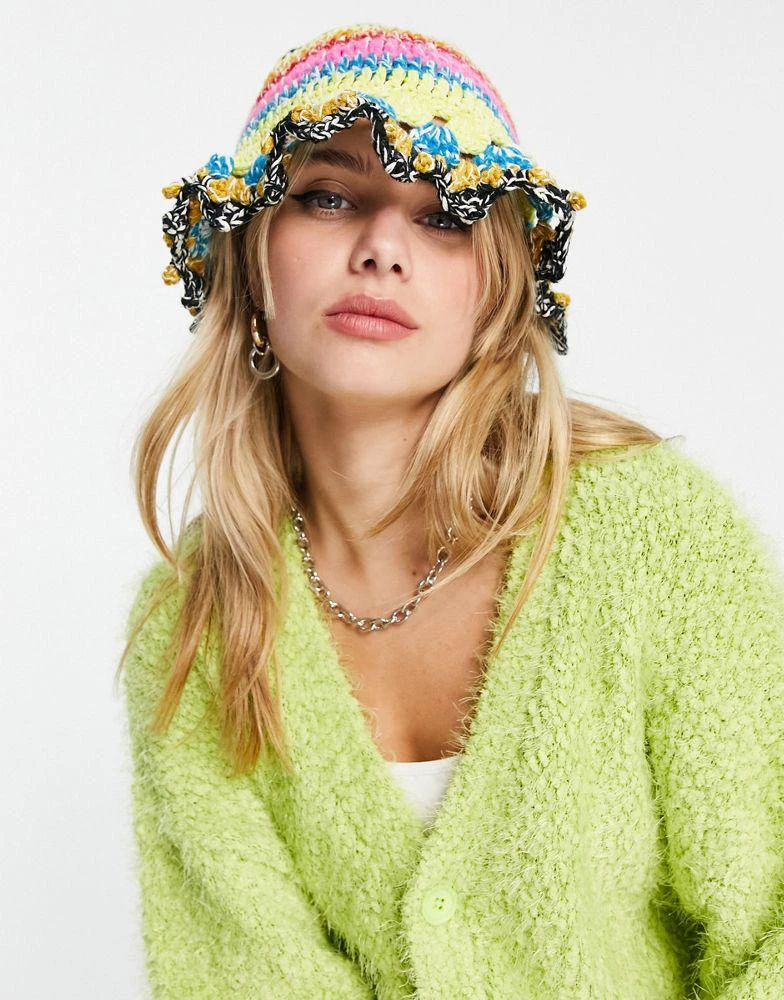 商品COLLUSION|COLLUSION Unisex crochet festival bucket hat in multi,价格¥95,第1张图片