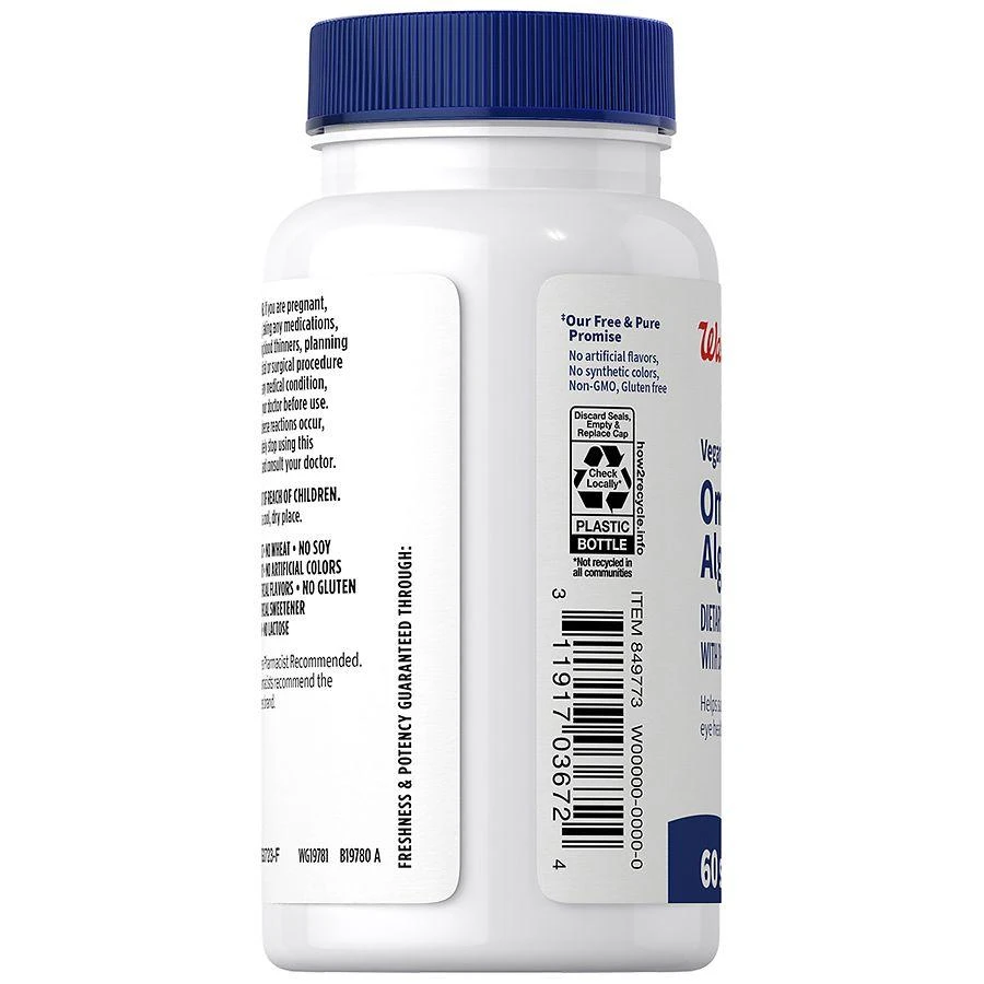 商品Walgreens Free & Pure|Vegan Omega Algae Oil with DHA Softgels (60 days),价格¥147,第3张图片详细描述