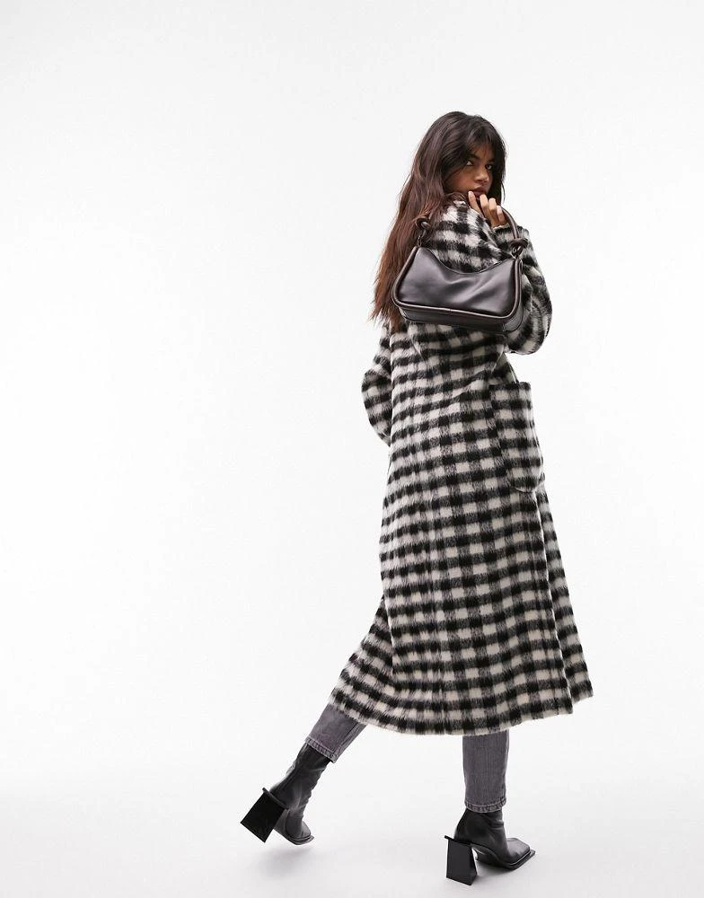 商品Topshop|Topshop longline coat in mono check,价格¥536,第2张图片详细描述