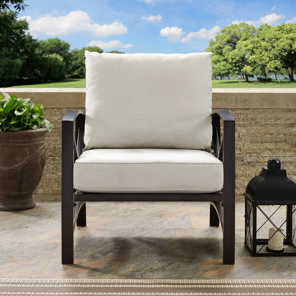 商品Crosley Furniture|Kaplan Outdoor Metal Armchair Oatmeal/Oil Rubbed Bronze,价格¥2965,第3张图片详细描述