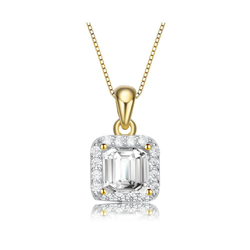 商品Genevive|Sterling Silver White Gold Plating Cubic Zirconia Asscher Cut Drop Pendant,价格¥469,第1张图片