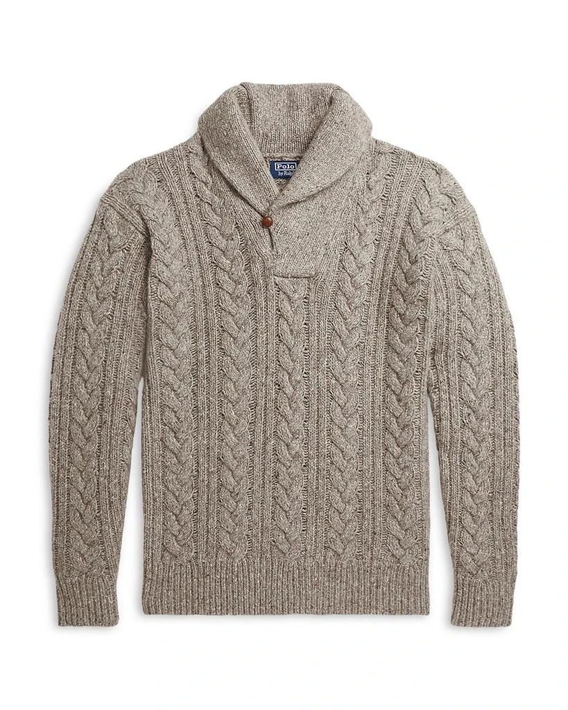 Wool Blend Cable Knit Regular Fit Shawl Collar Sweater 商品