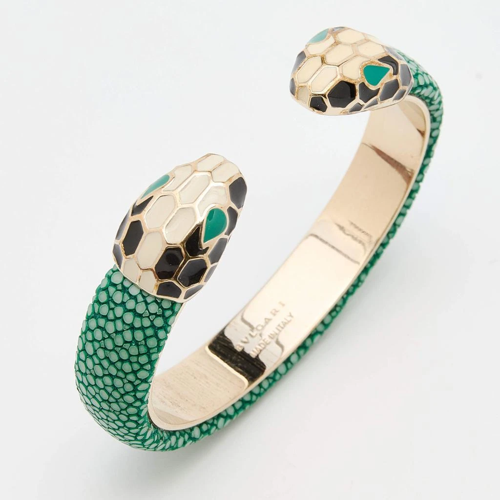 商品[二手商品] BVLGARI|Bvlgari Serpenti Forever Gold Plated Green Galuchat Leather Cuff Bracelet,价格¥3088,第2张图片详细描述