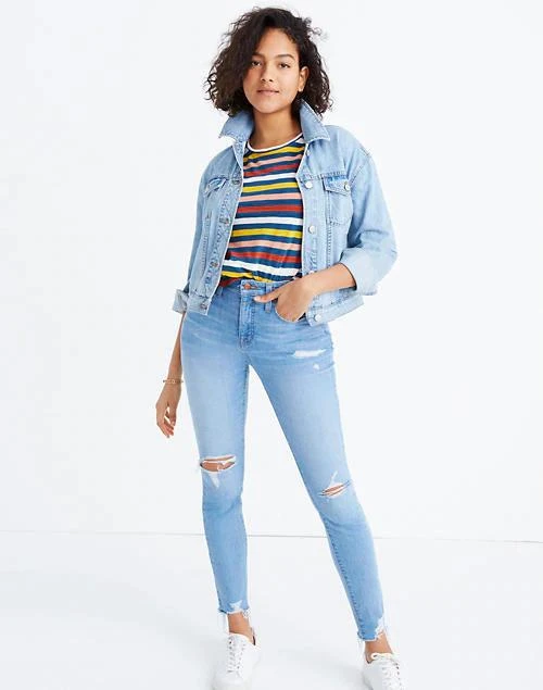 商品Madewell|Curvy High-Rise Skinny Jeans in Ontario: Distressed-Hem Edition,价格¥478,第2张图片详细描述