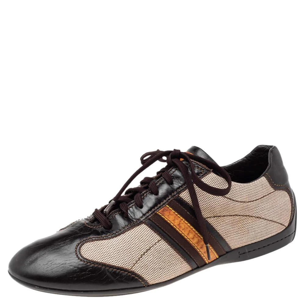 商品[二手商品] Louis Vuitton|Louis Vuitton Brown/Beige Canvas and Leather Low Top Sneakers Size 44,价格¥2941,第1张图片