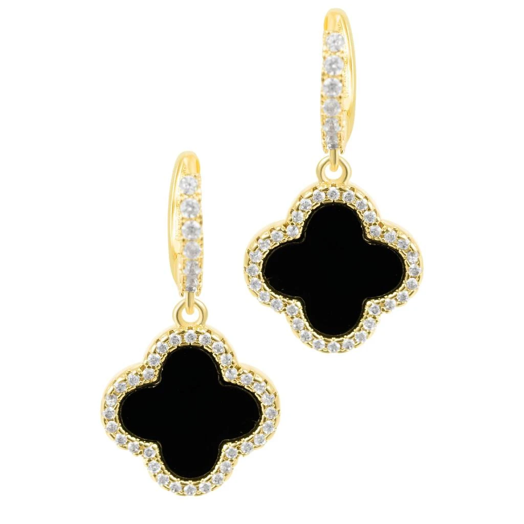 商品ADORNIA|14k Gold Plated Crystal Halo Black Clover Dangle Huggie Earrings,价格¥159,第3张图片详细描述