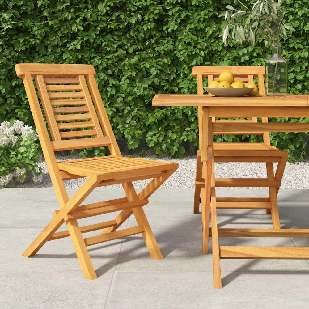 商品VidaXL|Folding Patio Chairs 2 pcs 18.5"x24.8"x35.4" Solid Wood Teak,价格¥1564,第1张图片