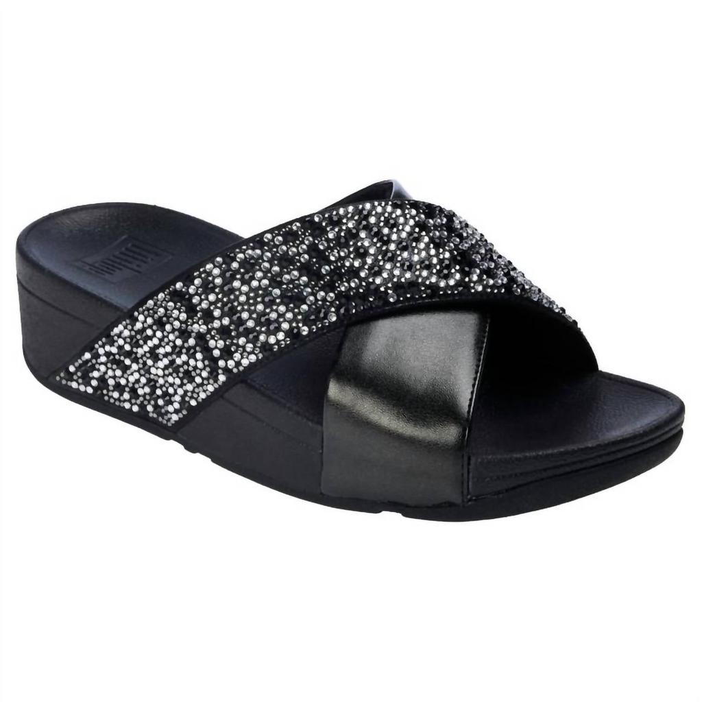 Sandálias FitFlop Lulu para mulher com estampado de cristais e detalhes metálicos. image 2