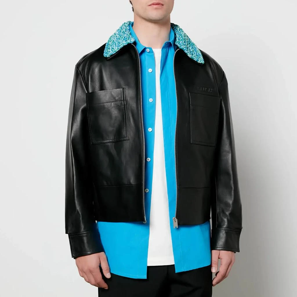 商品Ambush|AMBUSH Men's Crochet Collar Leather Jacket - Black,价格¥3031,第1张图片