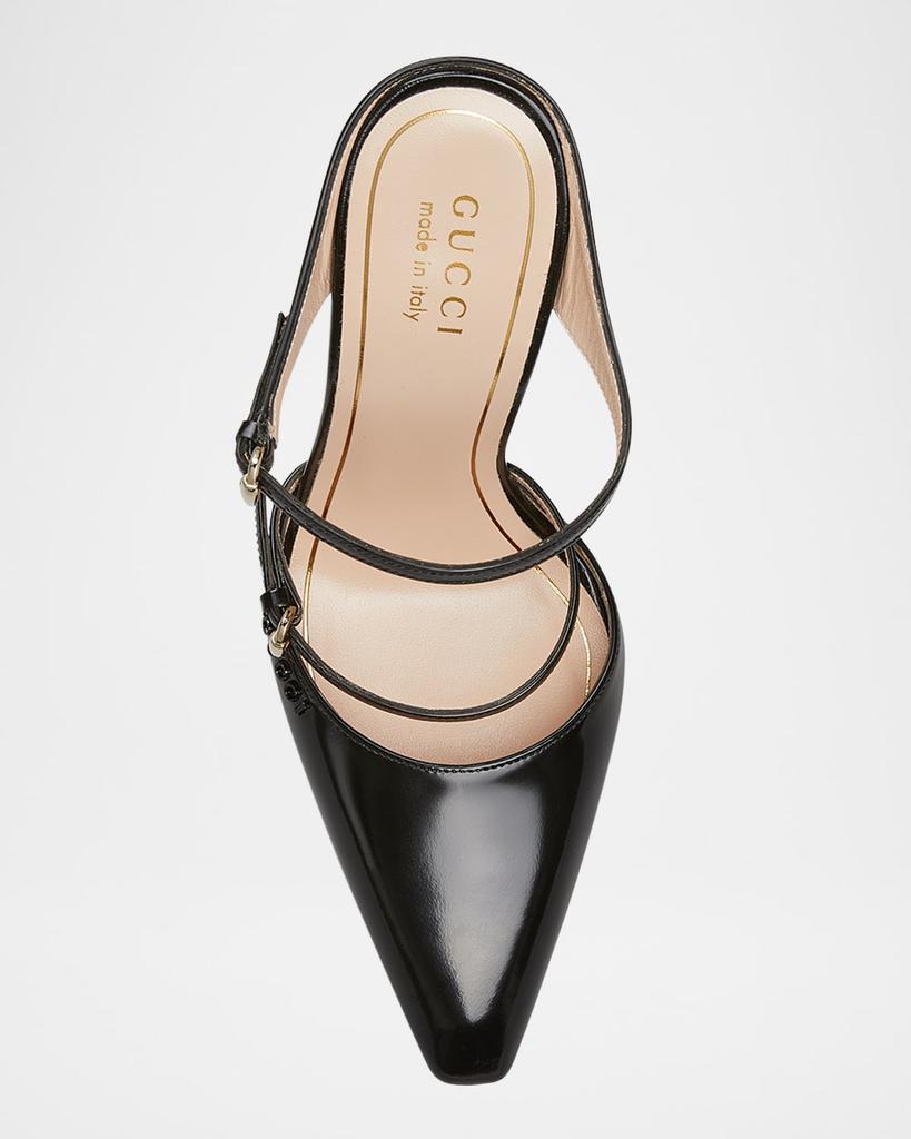 【関税&送料込】Gucci Shiny Leather Wedge Mules Shop Christy Regent Leather Lucite Wedge Mules on Sale at