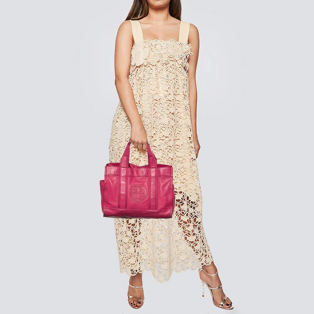商品[二手商品] Tory Burch|Tory Burch Pink Leather Logo Embossed Shopper Tote,价格¥1327,第2张图片详细描述