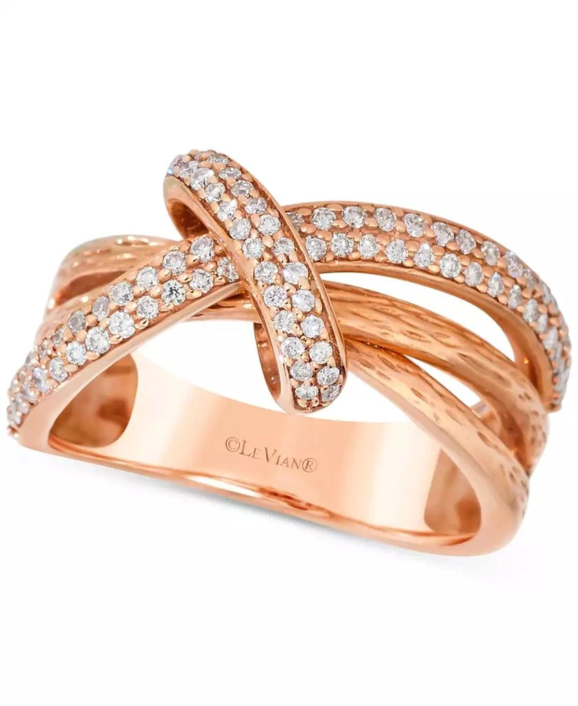 商品Le Vian|Vanilla Diamond Textured Knot Crossover Ring (3/8 ct. t.w.) in 14k Rose Gold,价格¥8097,第3张图片详细描述