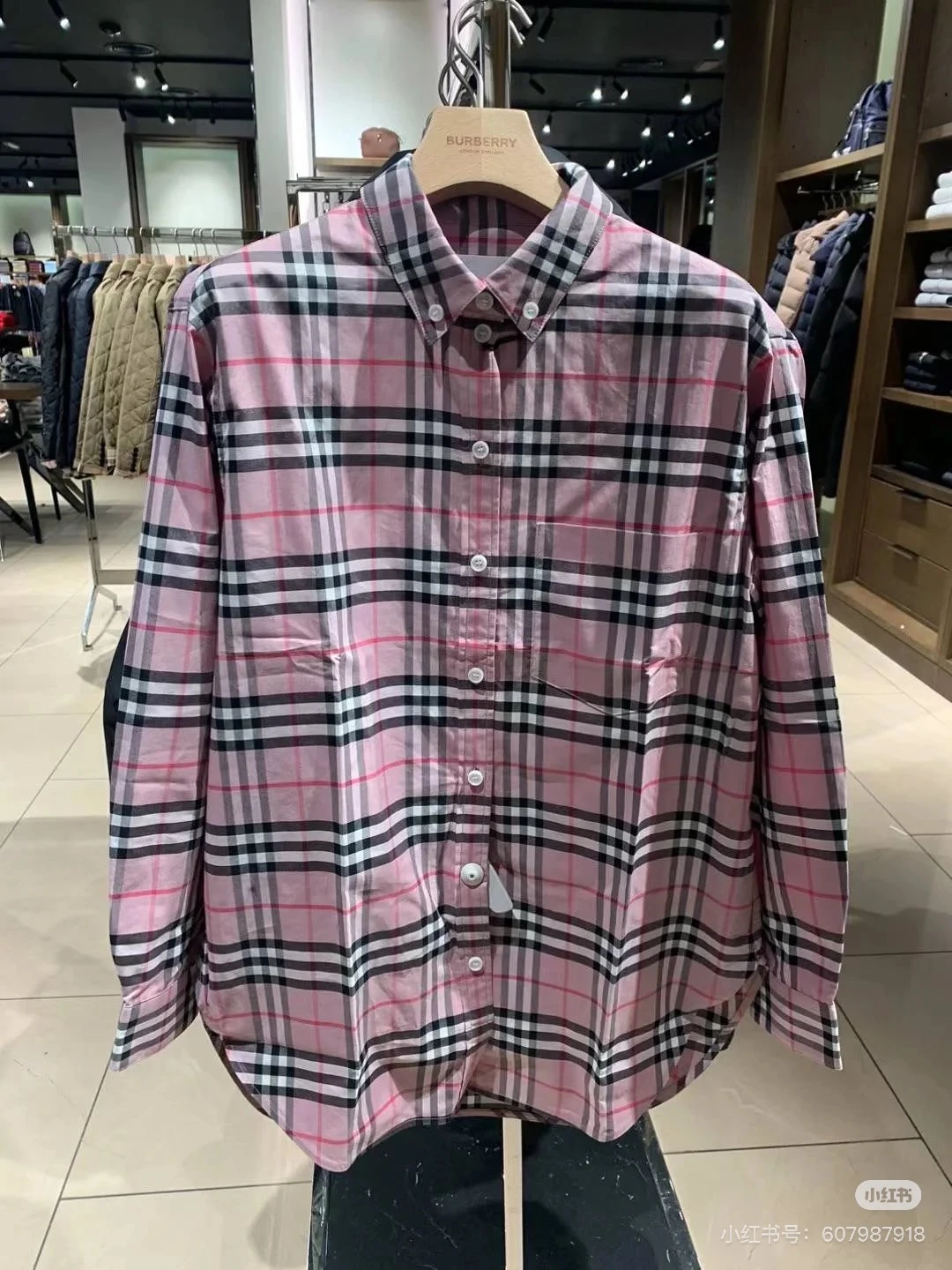 BURBERRY/博柏利 女士粉色格纹棉质多扣领经典长袖衬衫80742161 商品