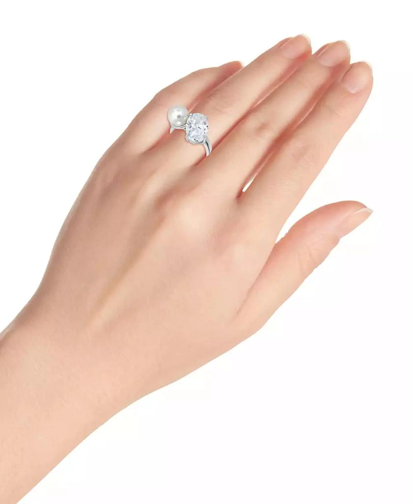 商品Macy's|Cubic Zirconia and Imitation Pearl Stone Ring in Silver Plate, Created for Macy's,价格¥180,第2张图片详细描述