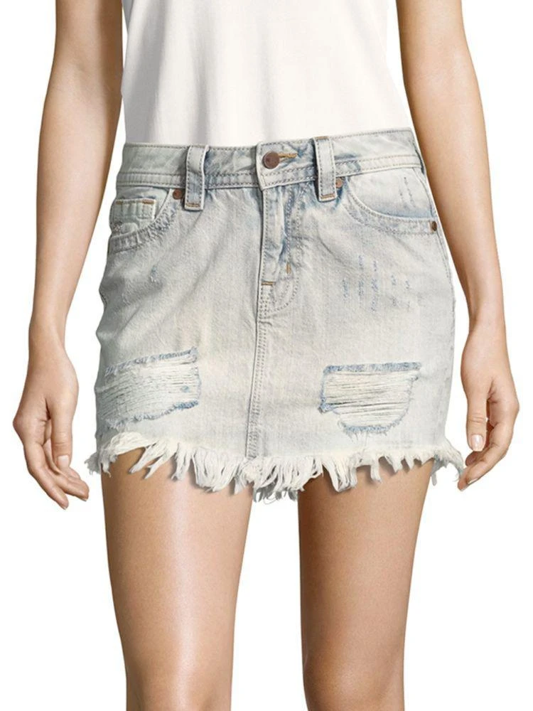 商品Miss Me|Fringed-Hem Denim Skirt,价格¥198,第1张图片