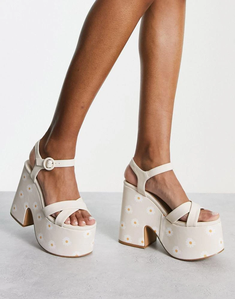 商品Daisy Street|Daisy Street platform heeled sandals in beige daisy,价格¥264,第4张图片详细描述