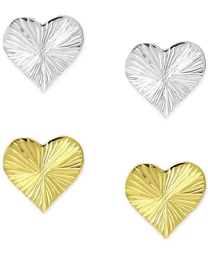 商品Giani Bernini|2-Pc. Set Textured Heart Stud Earrings in Sterling Silver & 18k Gold-Plate, Created for Macy's,价格¥105,第3张图片详细描述