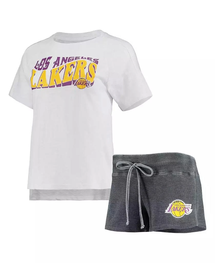 商品Concepts Sport|Women's Charcoal, White Los Angeles Lakers Resurgence Slub Burnout Raglan T-shirt and Shorts Sleep Set,价格¥411,第1张图片