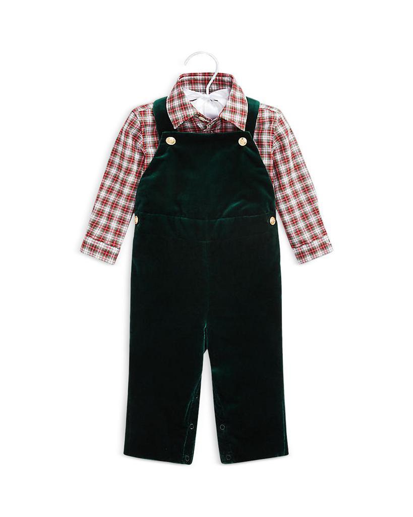 商品Ralph Lauren|Boys' Plaid Shirt & Velvet Overalls Set - Baby,价格¥1316,第1张图片