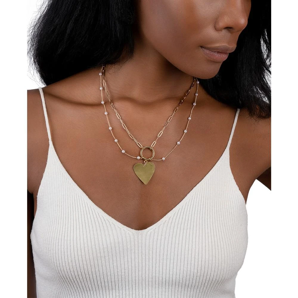 商品ADORNIA|14k Gold-Plated Paperclip Chain & Mother-of-Pearl Draping Heart Pendant Statement Necklace, 18" + 3" extender,价格¥242,第2张图片详细描述