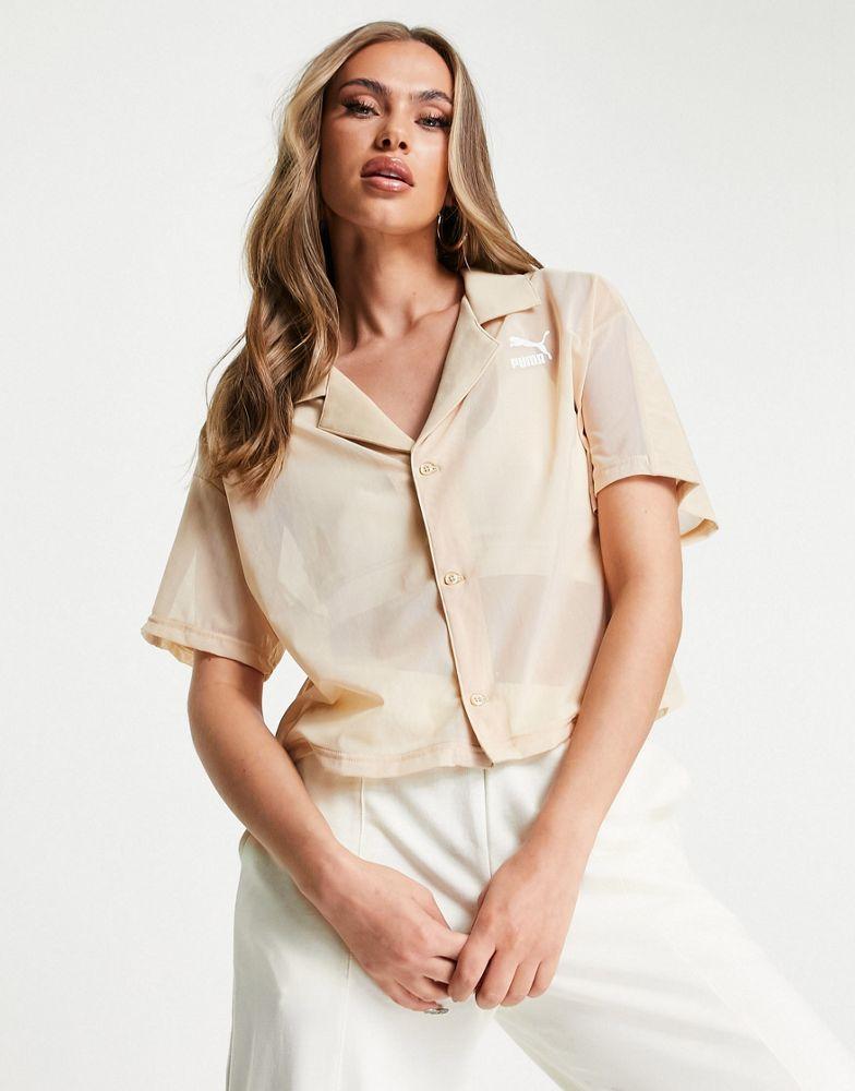 Puma organza mesh shirt in beige - exclusive to ASOS商品第2张图片规格展示