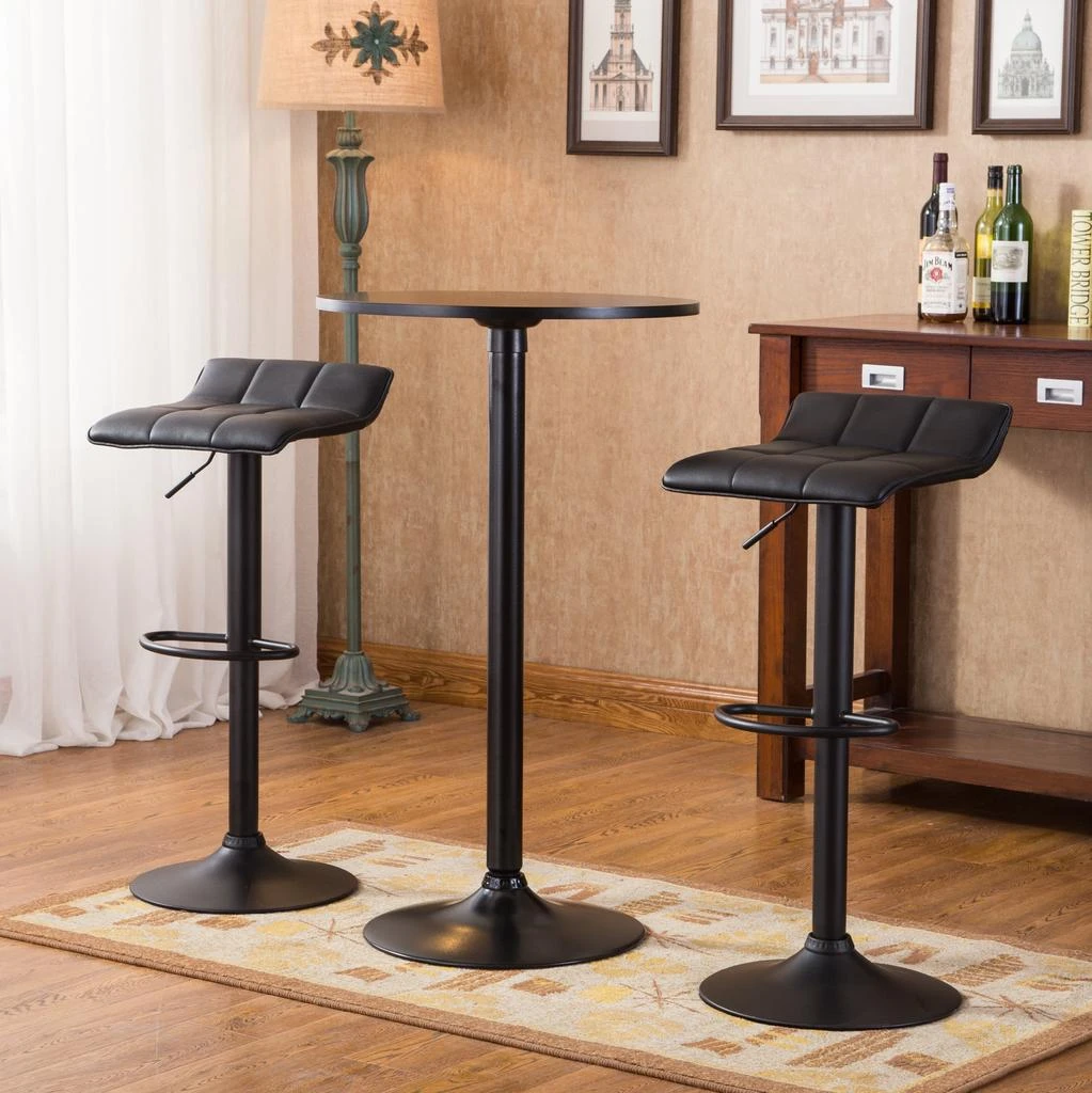 商品Streamdale Furniture|Streamdale Belham Black Round Metal Bar Table with 2 Swivel Bonded Leather Adj Stools,价格¥3202,第1张图片