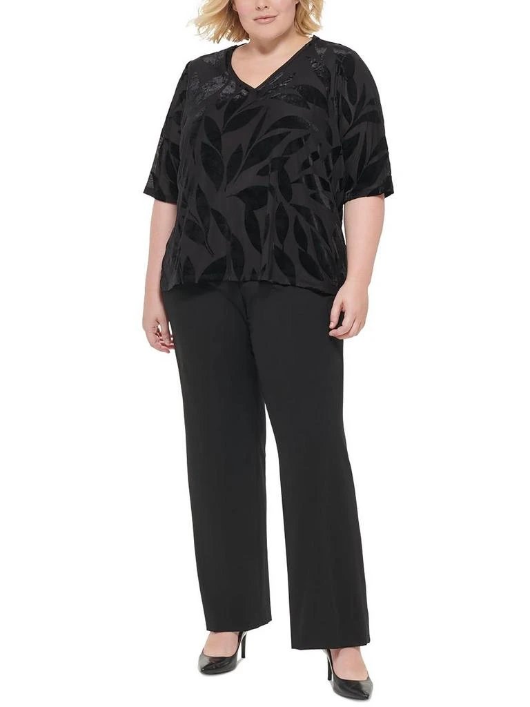 商品Calvin Klein|Plus Womens Velvet Burnout Blouse,价格¥207,第1张图片